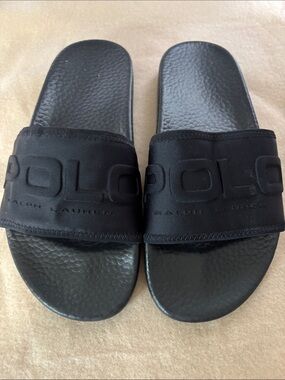Polo Ralph Lauren Black Slide Sandals Sz 7 NWOT